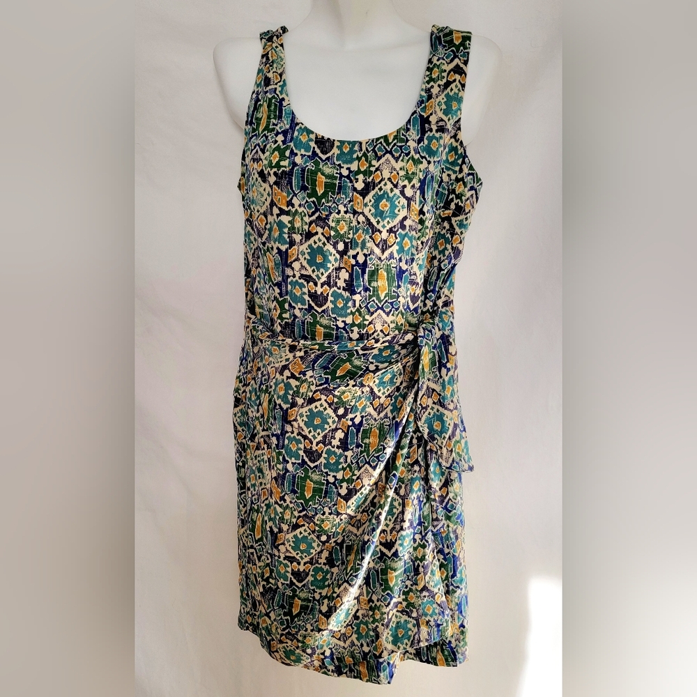 100% Silk Adrianna Papell Patterned Sleeveless Dress Size 14